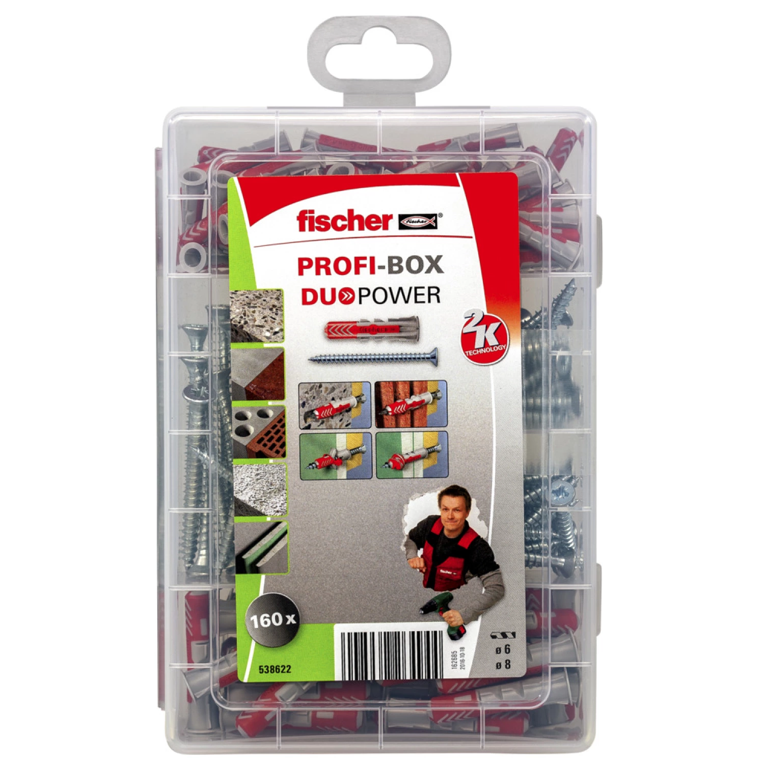 Fischer 538622 160-delige Profibox DuoPower Ø6 en Ø8 pluggenset met schroef