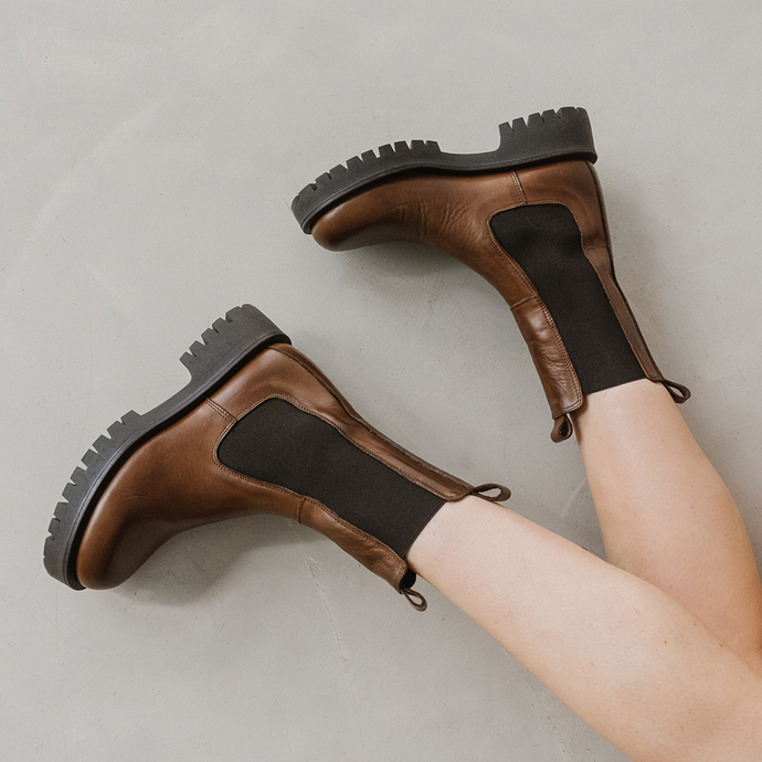 Bottines à plateformes  en cuir marron