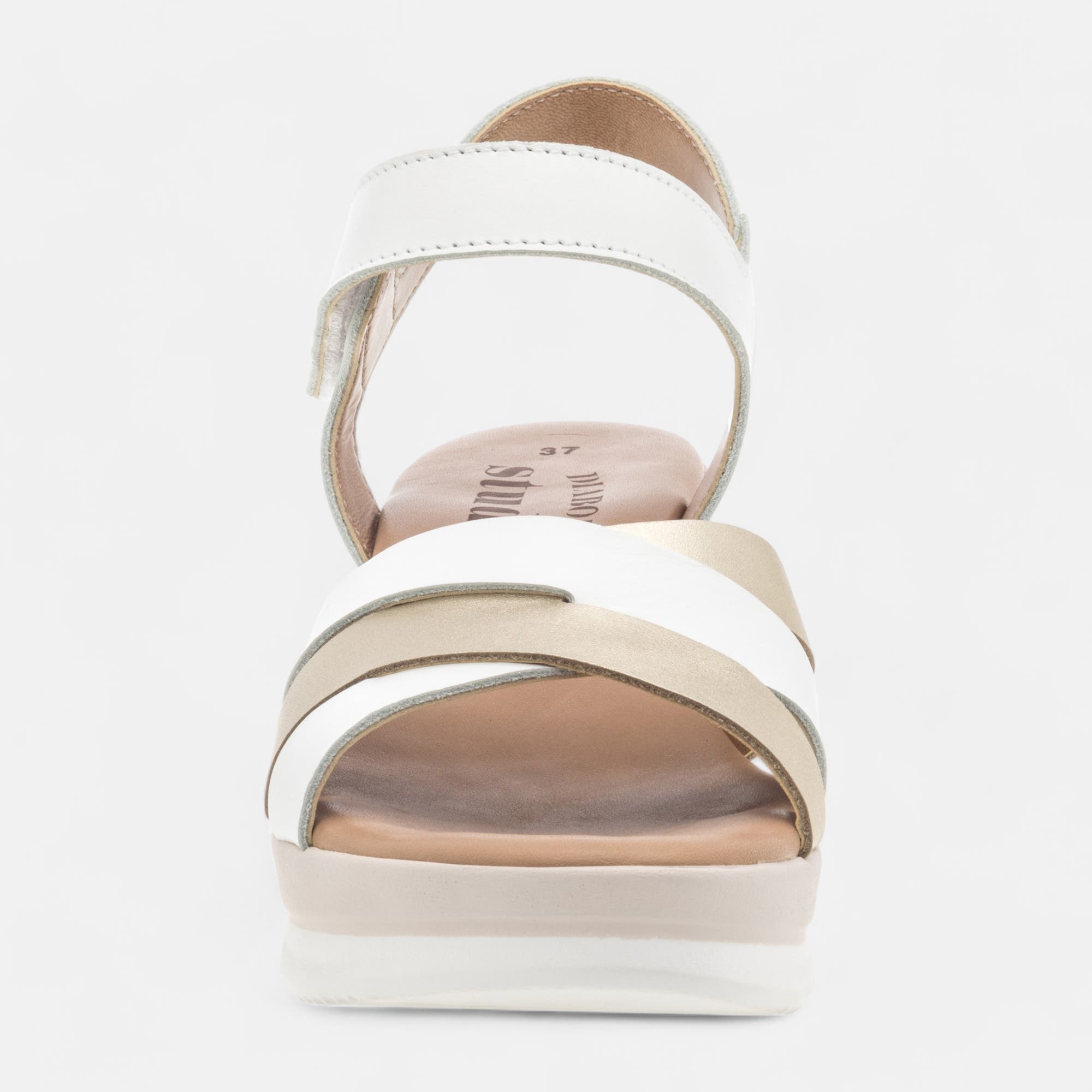 Sandales à talon compensé Femme en cuir blanc