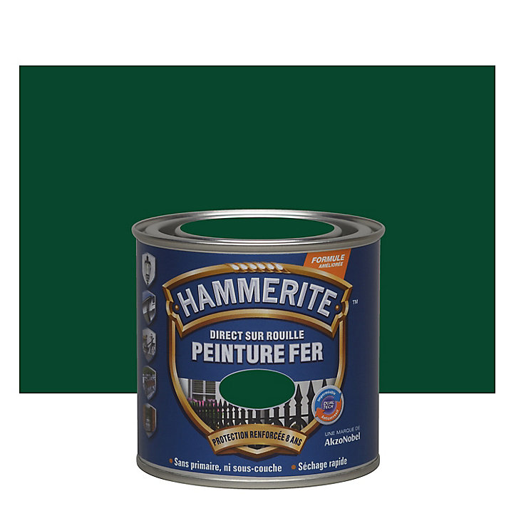 Peinture métal direct sur rouille Hammerite martelé vert epicéa 250ml