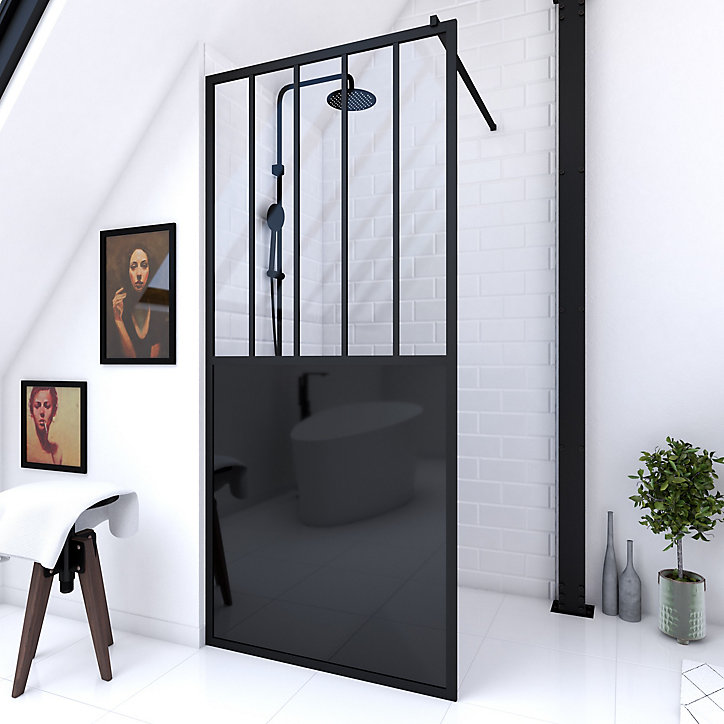 Paroi de douche à l'italienne Galedo Black Indus transparent 90cm