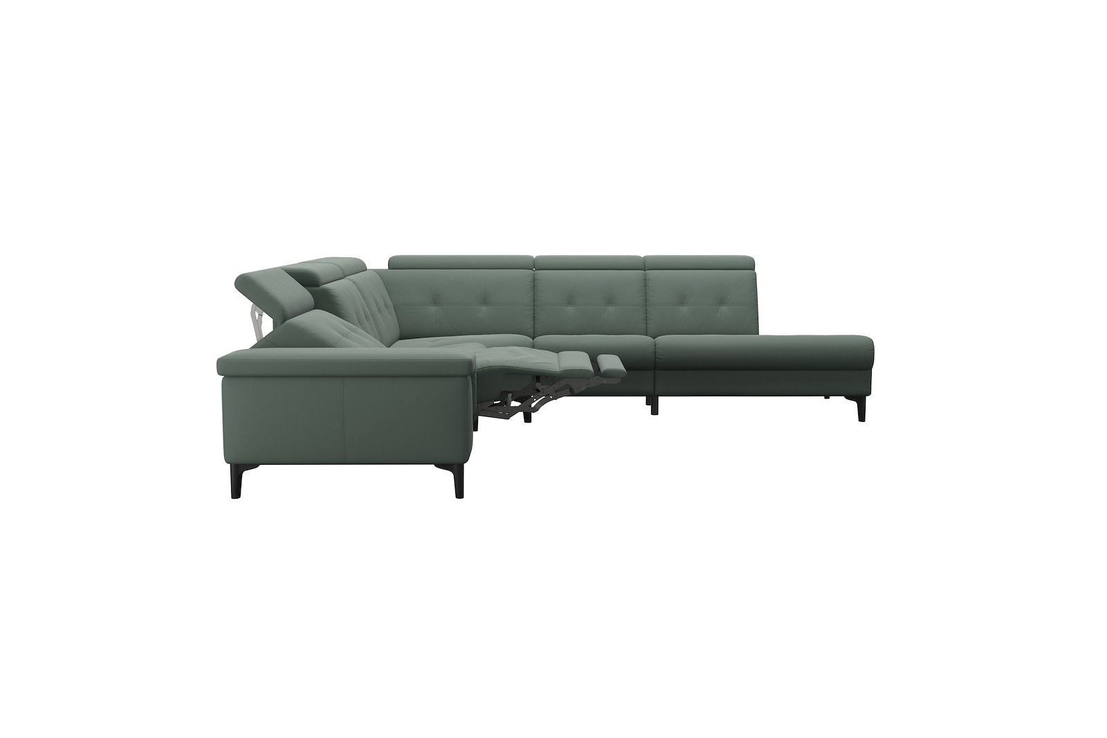 Anna C21 (PMCMM) med åpen ende høyre Hud Paloma Sage Green med A2 arm og polerte organiske sort alu ben, 14 cm. (Power-Manual-CornerManual-Manual-Manual)