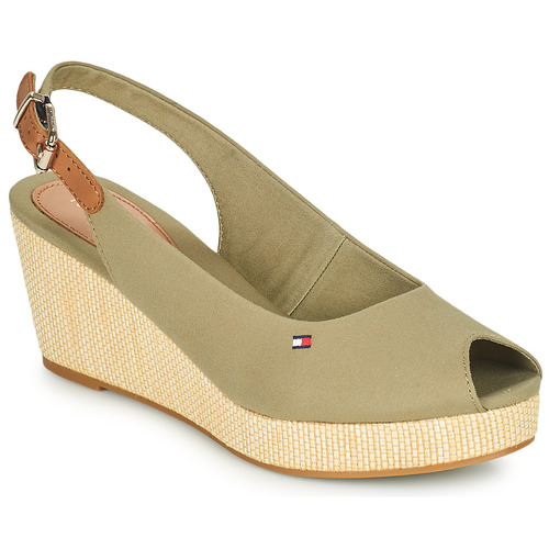 Tommy Hilfiger - ICONIC ELBA SLING BACK WEDGE - Kaki