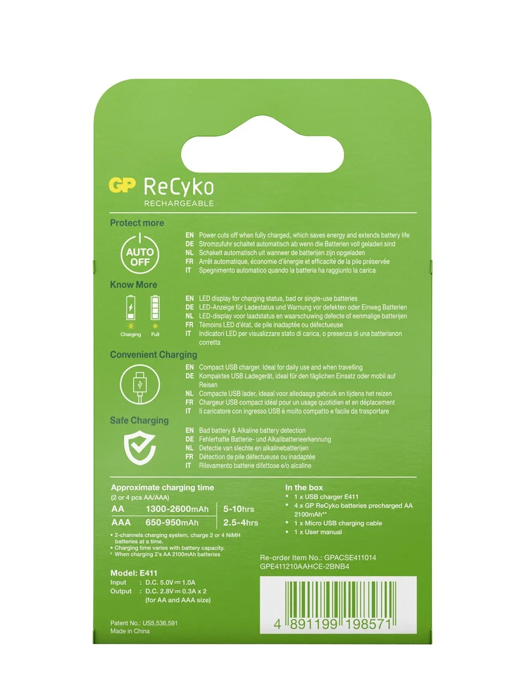 GP Lader inkl Batterier Recyko AA