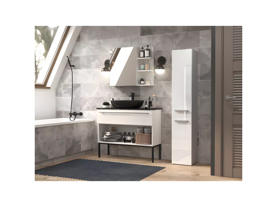 KOMMA - Meuble salle de bain 2 portes - 31x30x174cm - Colonne rangement SDB