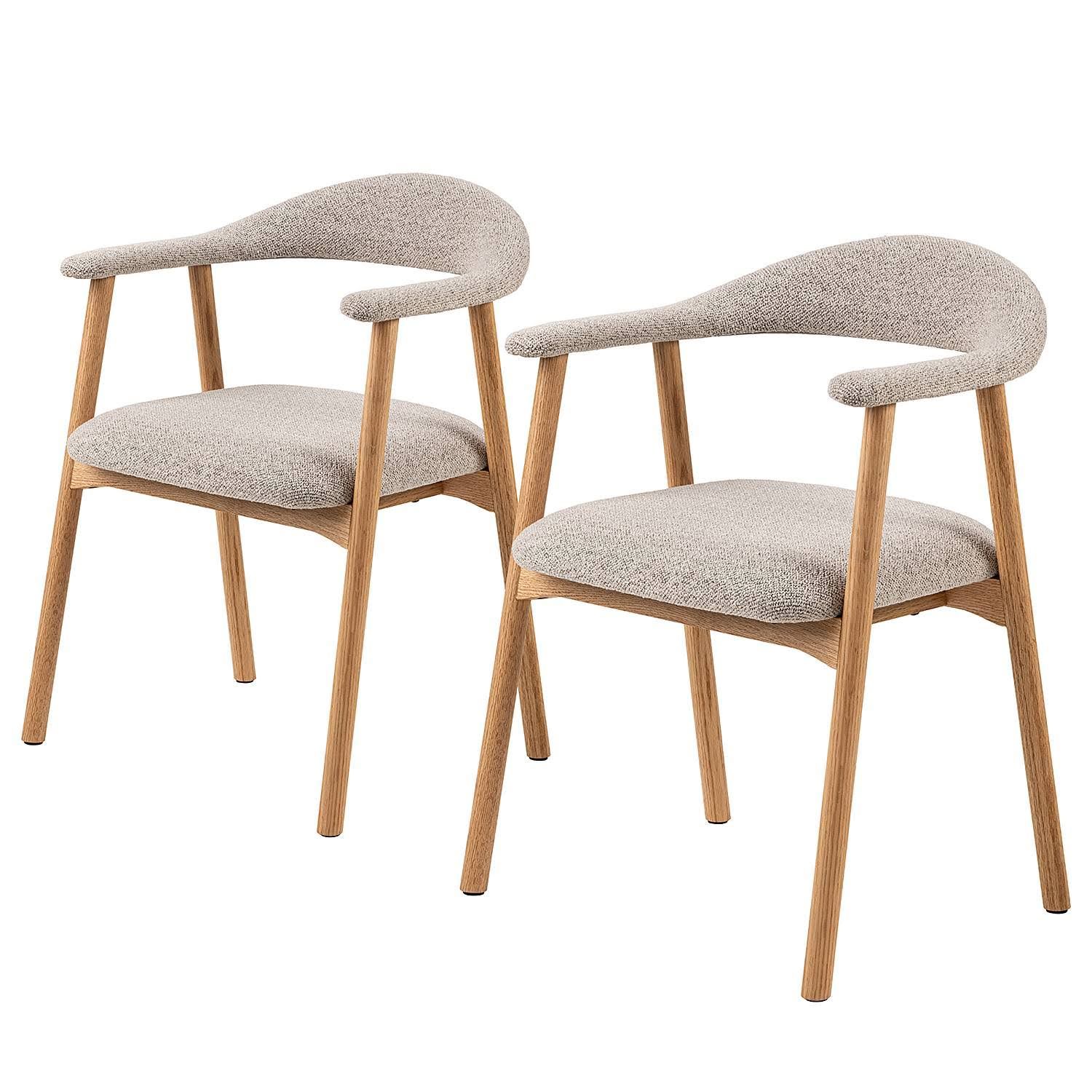 Mørteens Armlehnenstuhl MESITA 2er-Set 56 x 76 x 54cm Bouclé Stoff Moena: Beige Beige/Beige Eiche Natur