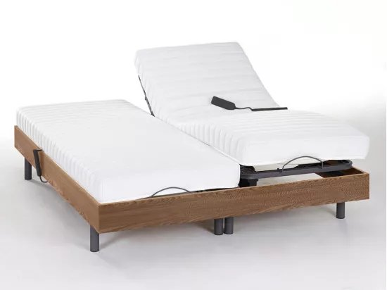 Lit électrique de relaxation lattes et plots + matelas accueil latex - 2 x 90 x 200 cm - Chêne - PANDORA II de YSMÉE