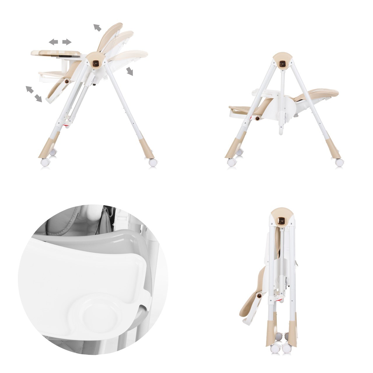 Chipolino Kinderhochstuhl 2 in 1 Milk Shake, verstellbar, Babyschaukel, Räder beige