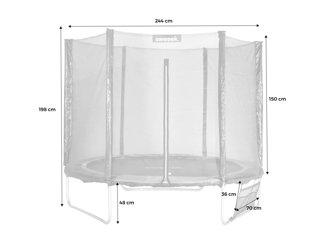 Trampoline 250 cm. vert. avec filet de protection. bâche. filet pour chaussures. kit d’ancrage