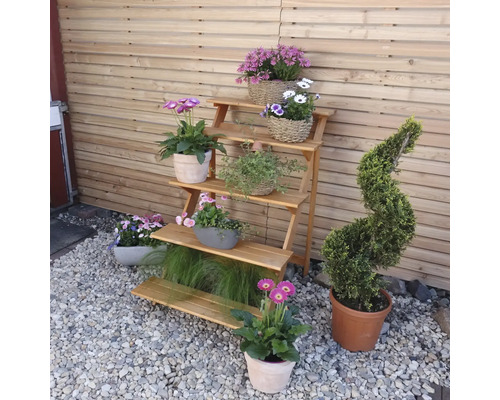 Grote houten bloemenstandaard, 100 x 78 x 109 cm, honingkleurig