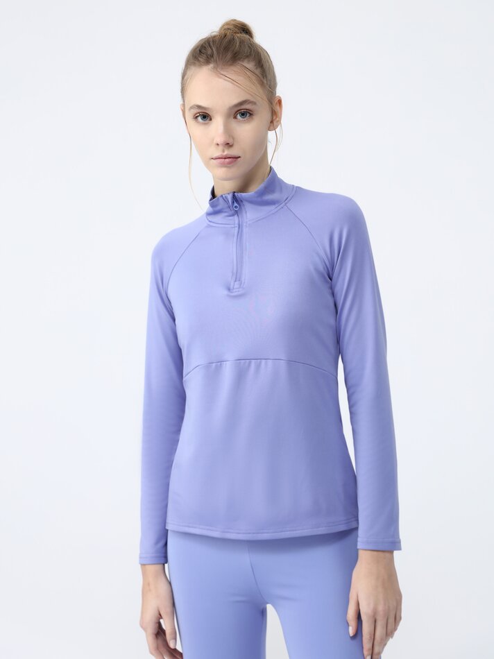 Camiseta esportiva com gola alta - Azul Médio