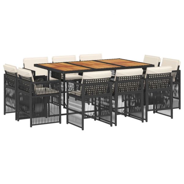 vidaXL 11 Peças Conjunto de Jantar para Jardim com Almofadões Vime Pe Preto - 3224690184