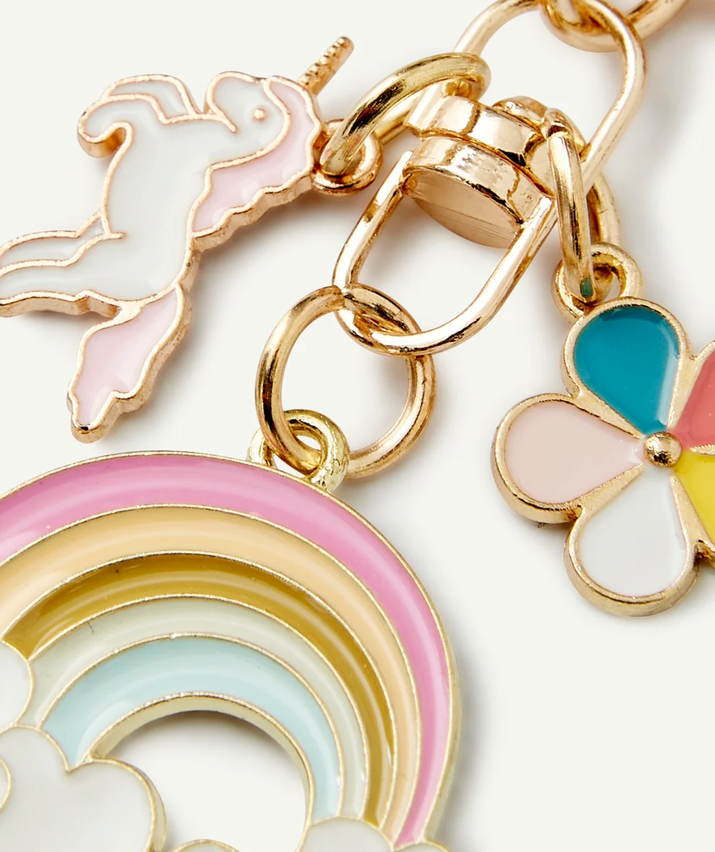PORTE-CLÉS AVEC CHARMS LICORNE ARC-EN-CIEL ET FLEUR
