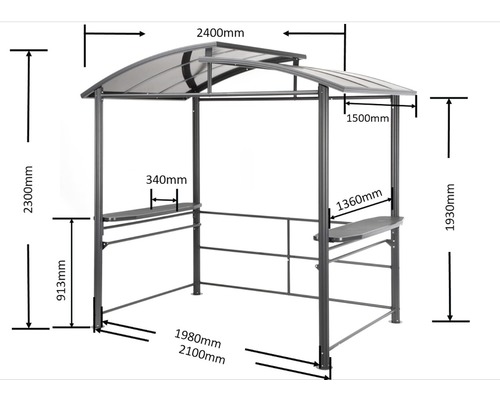 Barbecue paviljoen Garden Place Liora 240x150x230 cm polycarbonaat zwart