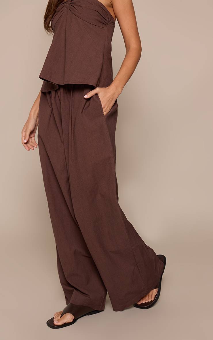 Marron Pantalon En Lin À Taille Froncée Ensemble Coordonné