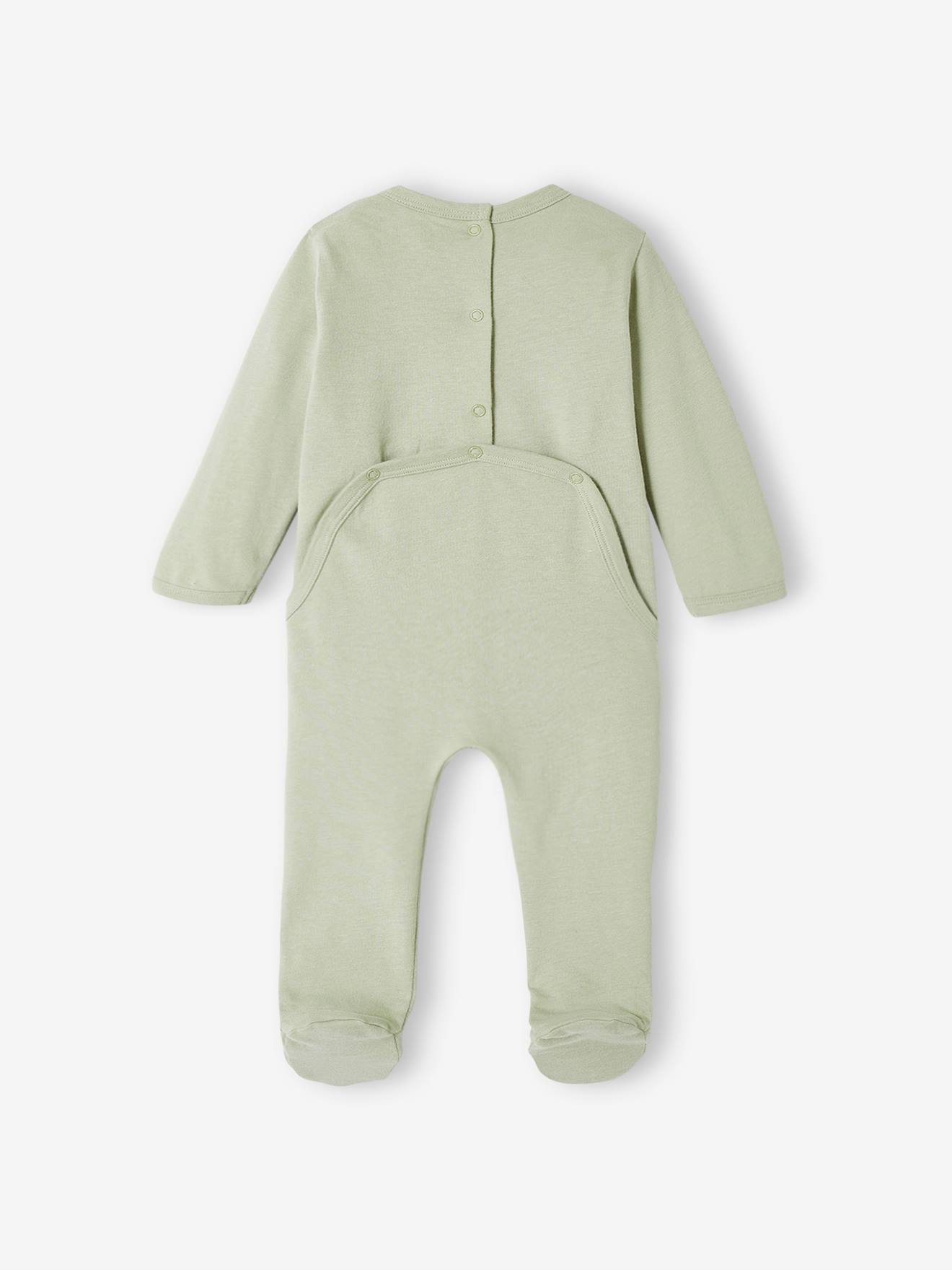 Conjunto de 2 macacões de tricô com estampa de dinossauro para bebês meninos na cor verde-água.