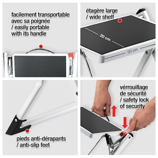 (44.5x49.5cm) Faltbare Tritt Leiter Schemel Haushalts Klapptritt mit 2 Stufen (130009) - Weiss / Schwarz