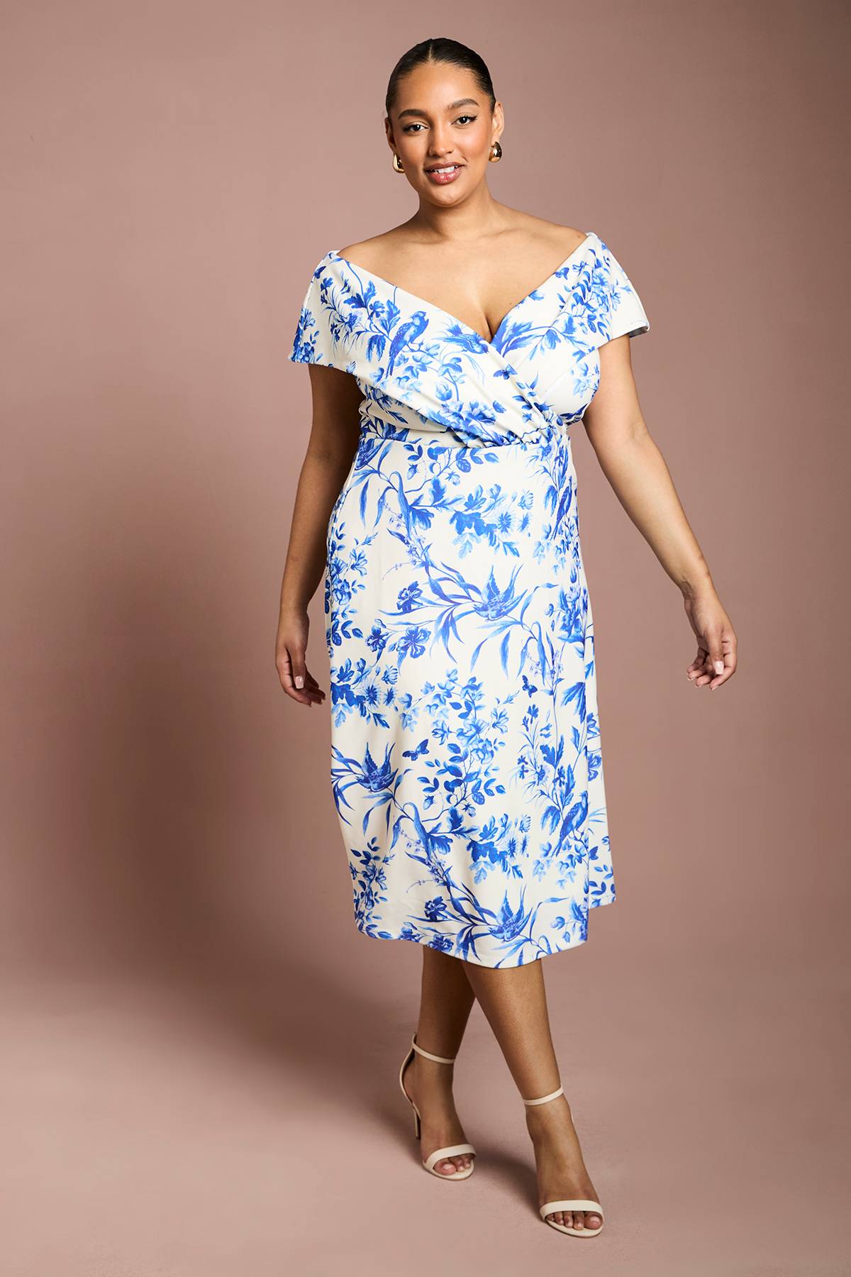 Coast Robe Midi Bardot Imprimée Grande Taille à Motif Floral