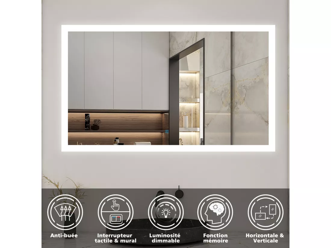 Ensemble meuble de salle de bains 120cm, double vasque et colonne et LED miroir rectangulaire,anthracite
