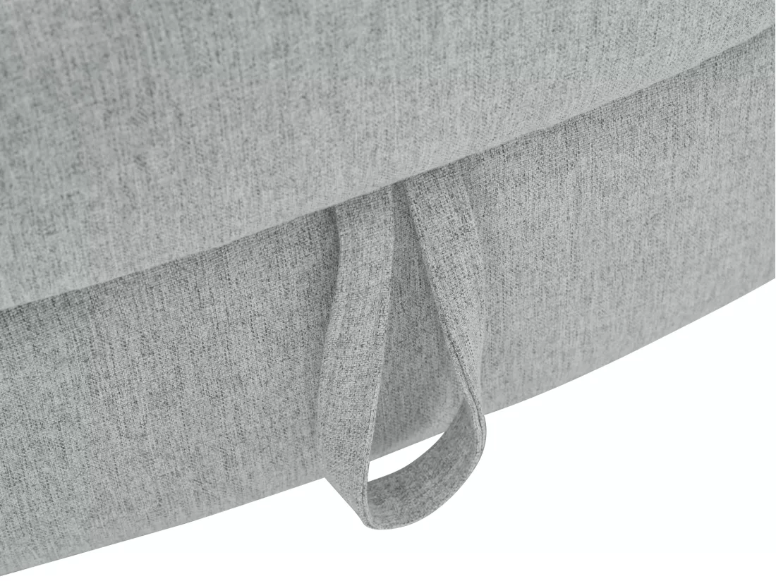 Méridienne droite convertible en tissu gris clair avec coffre de rangement PENELOPE