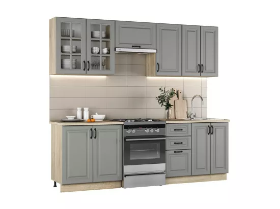 Cuisine complète grise 240cm avec plan de travail Elise