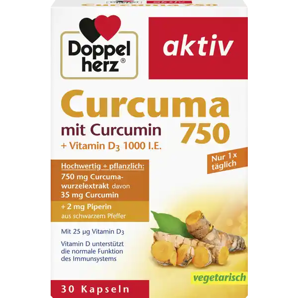 aktiv Curcuma 750 mit Curcumin + Vitamin D3 1000 I.E.