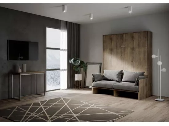 Lit escamotable vertical noyer avec canapé tissu Bounto-Couleur 14-160x190