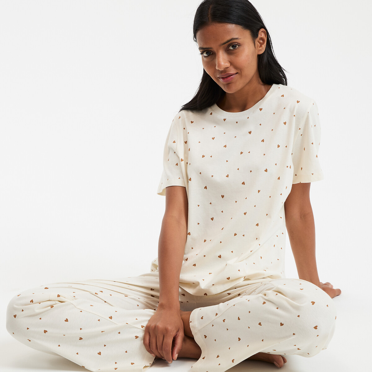 COLEÇÃO LA REDOUTE<br>Pijama com estampa de coração, malha de algodão