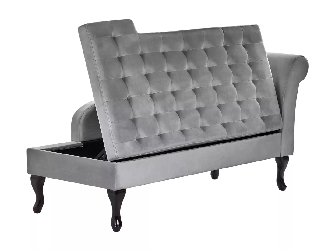 Chaise longue côté droit en velours gris clair avec rangement PESSAC