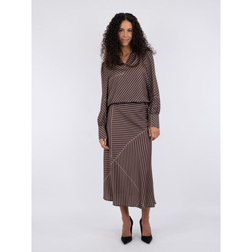 Neo Noir Leonie Mix Lines Bluse, Dark Brown, 34