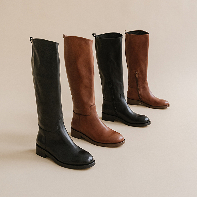 Bottes hautes  en cuir cognac