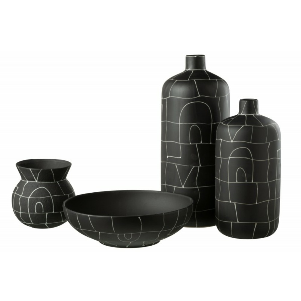 Vase rond à traits en céramique noir 19x19x37 cm