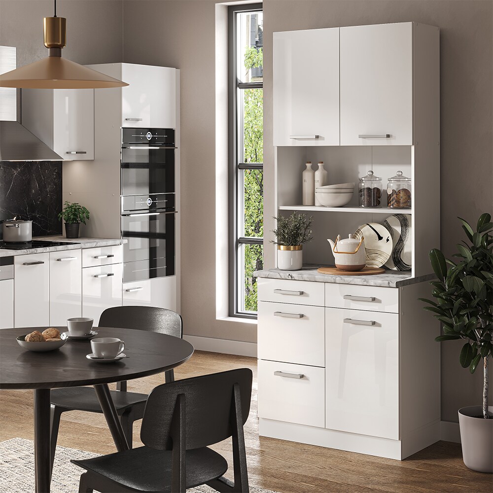 Vicco Buffetküche Küchenzeile Küchenblock R-Line Weiß Hochglanz modern 80 cm Arbeitsplatte Küchenschränke Küchenmöbel