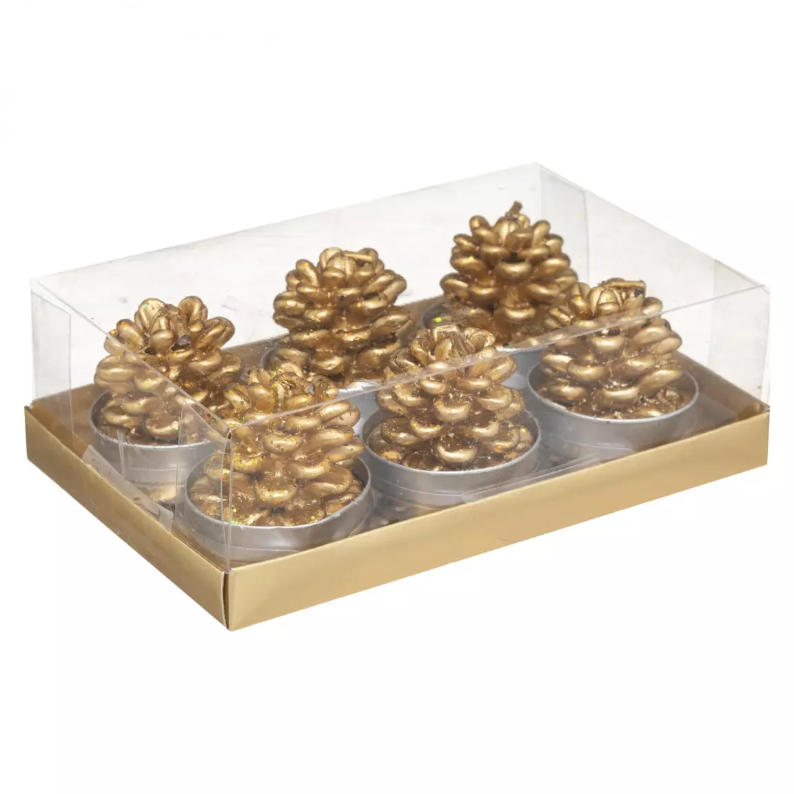 Coffret de 6 bougies (H4 cm) Pomme de pin Or