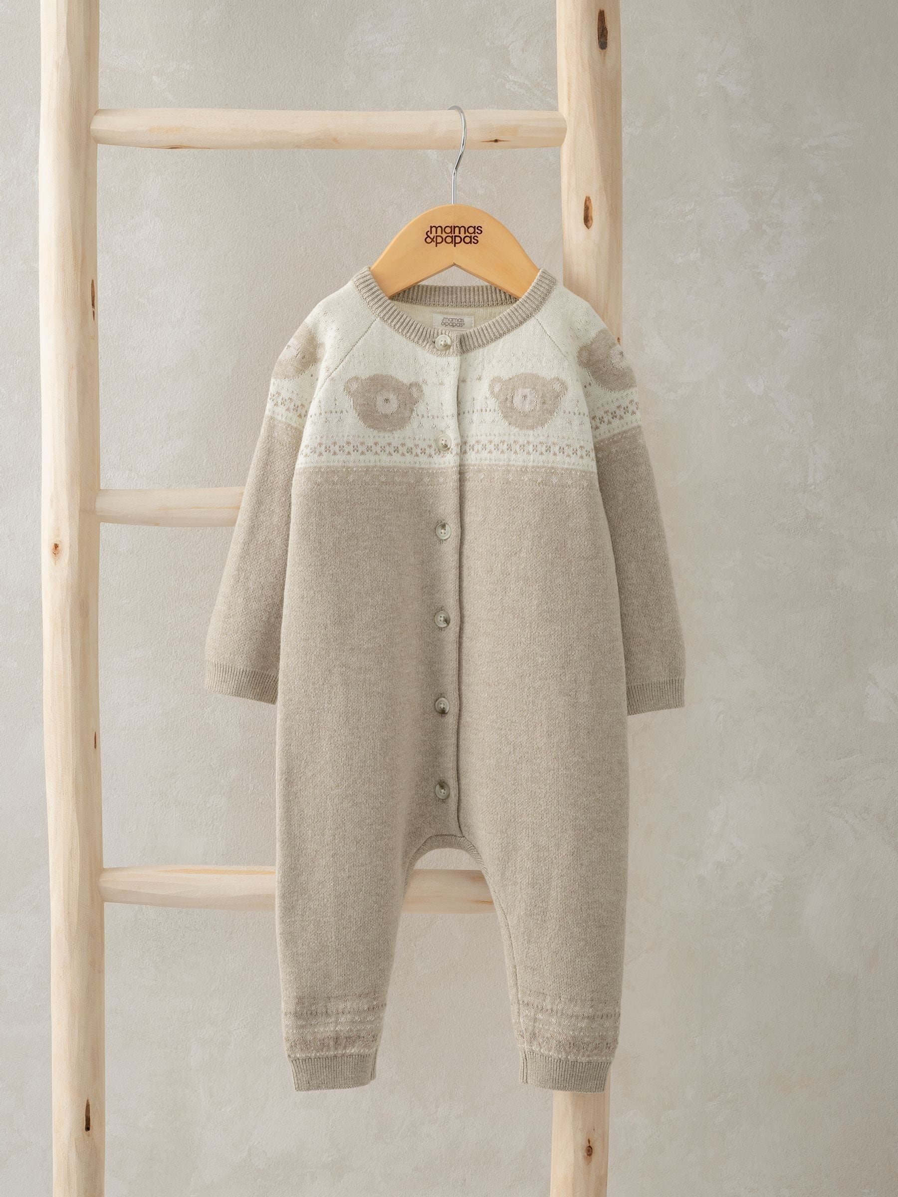 Mamas & Papas Teddy Bear Knitted 100% Cotton Romper
