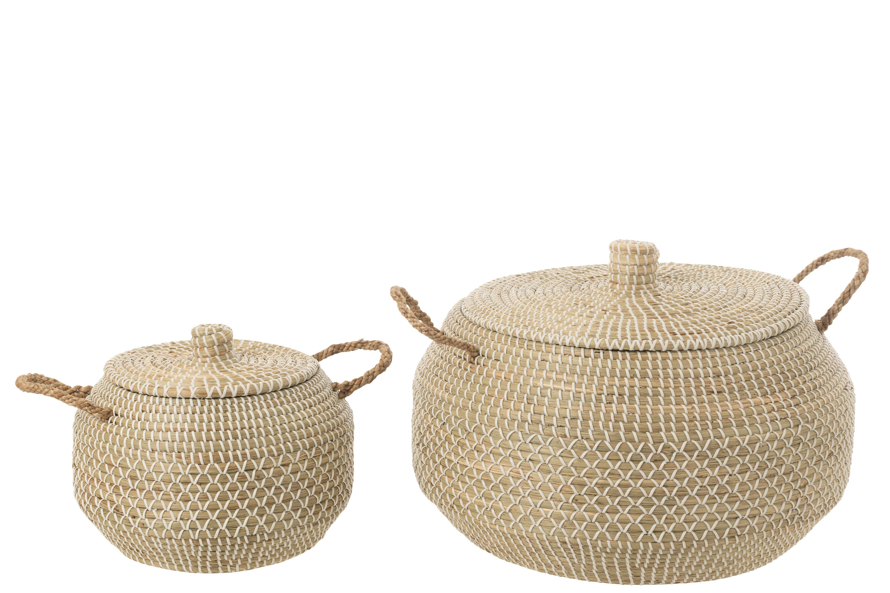 J-Line mand Handvat + Deksel - zeegras - naturel|wit - set v