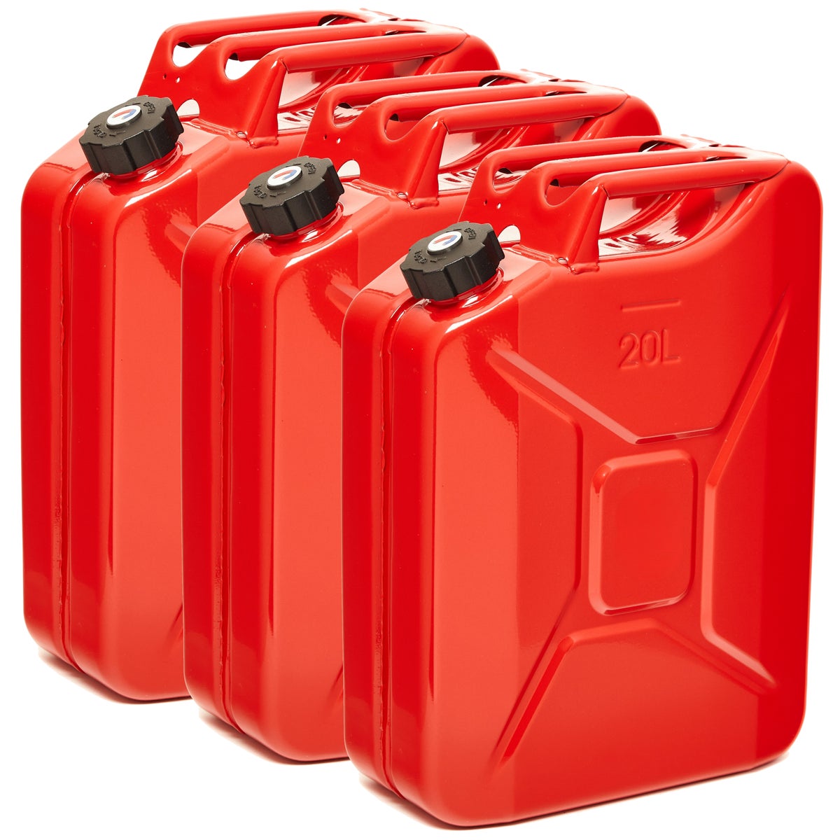 BW Metalen Brandstofbussen, Benzineblikken, 3 x 20 Liter met Schroefdop - Rood - RAL 3000 - TÜV-getest en UN-goedgekeurd - Gemaakt in Europa