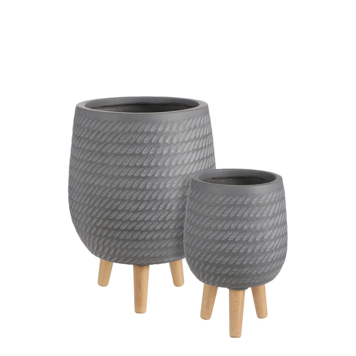 Mica decorations jardinière corda - 32x32x43 cm - magnésium - gris - set de 2
