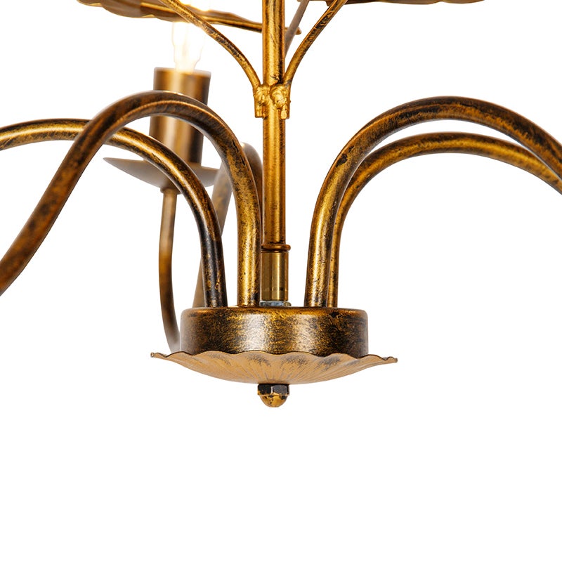 Vintage kroonluchter antiek goud 6 lampen - Linden