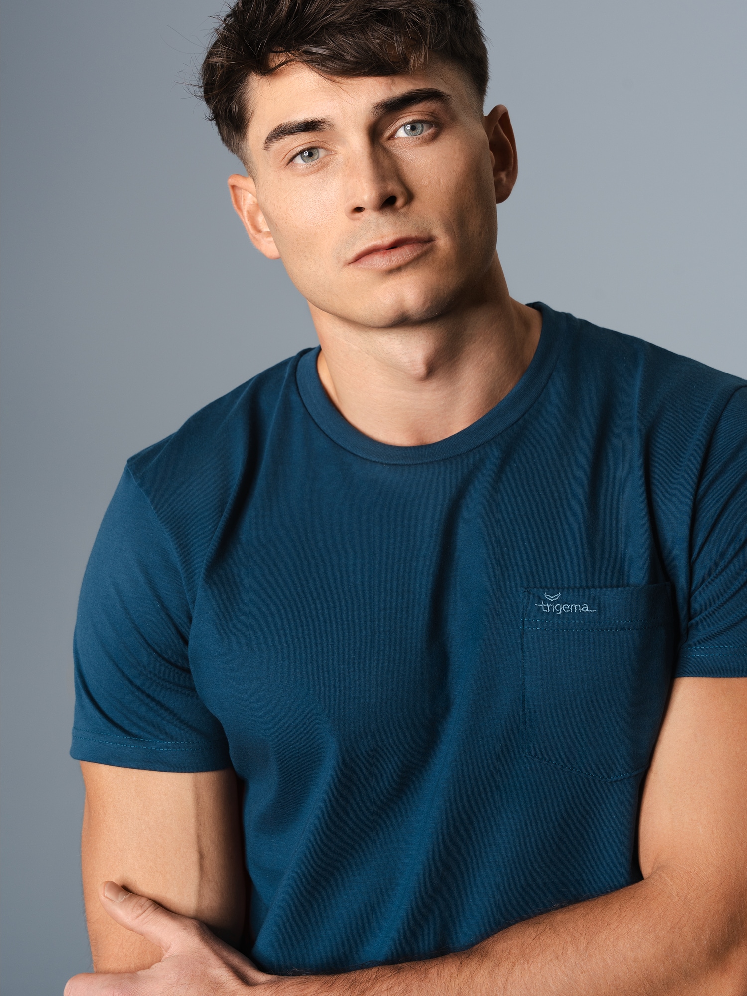 T-Shirt aus Biobaumwolle mit Brusttasche Saphir-C2C