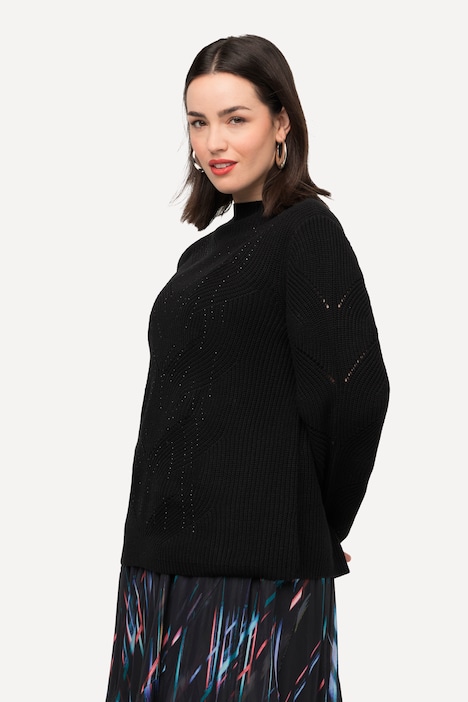 Pullover, Ziersteine, Stehkragen, Langarm