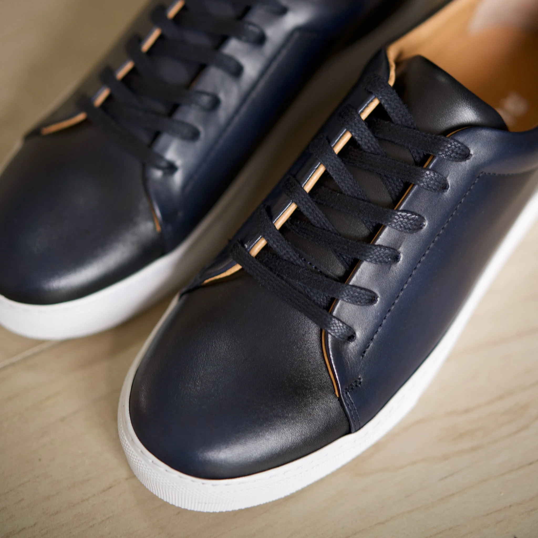 Kooper-Sneakers / Basket en cuir marine lisse