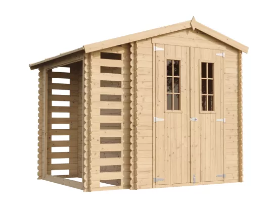 Abri de jardin en bois et range bûches extérieur - I206xL272xH218 cm/ 3,53 + 0,97 m2 - TIMBELA M386C