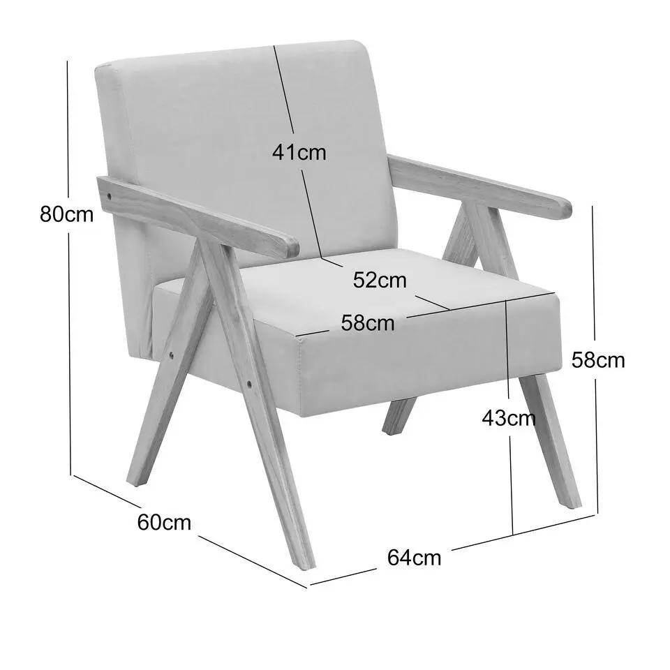 Fauteuil van massief hout en beige stof