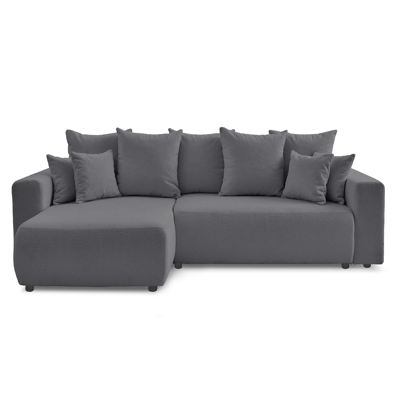 Bobochic Canapé d'angle convertible reversible bouclette Envy gris foncé - 282x153x95 cm