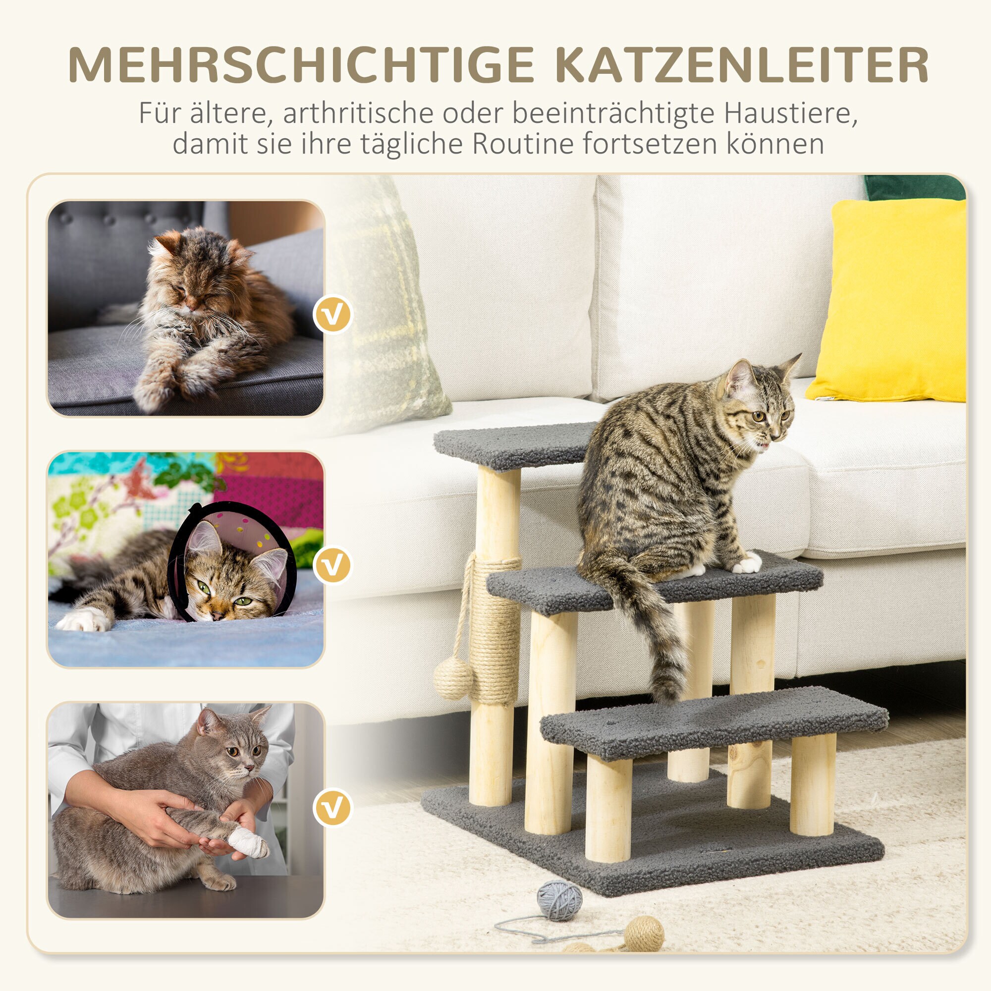 PawHut Kratzbaum mit Spielball grau, natur 45L x 40B x 48H cm