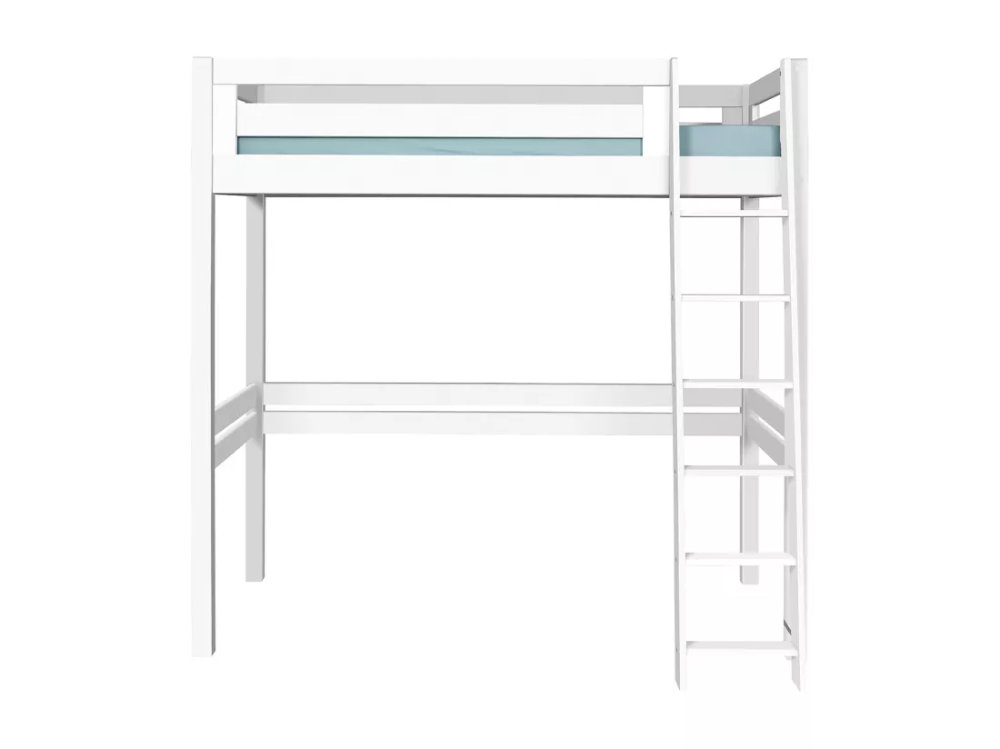 Pack lit mezzanine 1 place avec matelas 90x190 cm bois massif blanc ORSAI