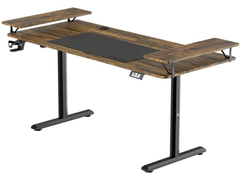 Ultradesk Gaming Tisch Higlander XXL Braun Stabiler Gaming-Tisch für bis zu zwei Monitore