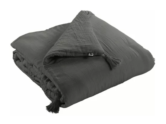 OUREA - Couvre-pied 150x150cm Capitonné Gaze de Coton Granit