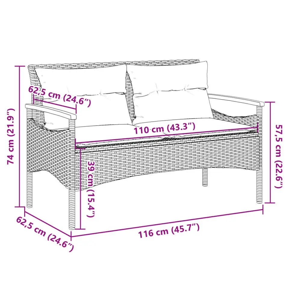 vidaXL - Tuinbank - Grijs - Poly rattan